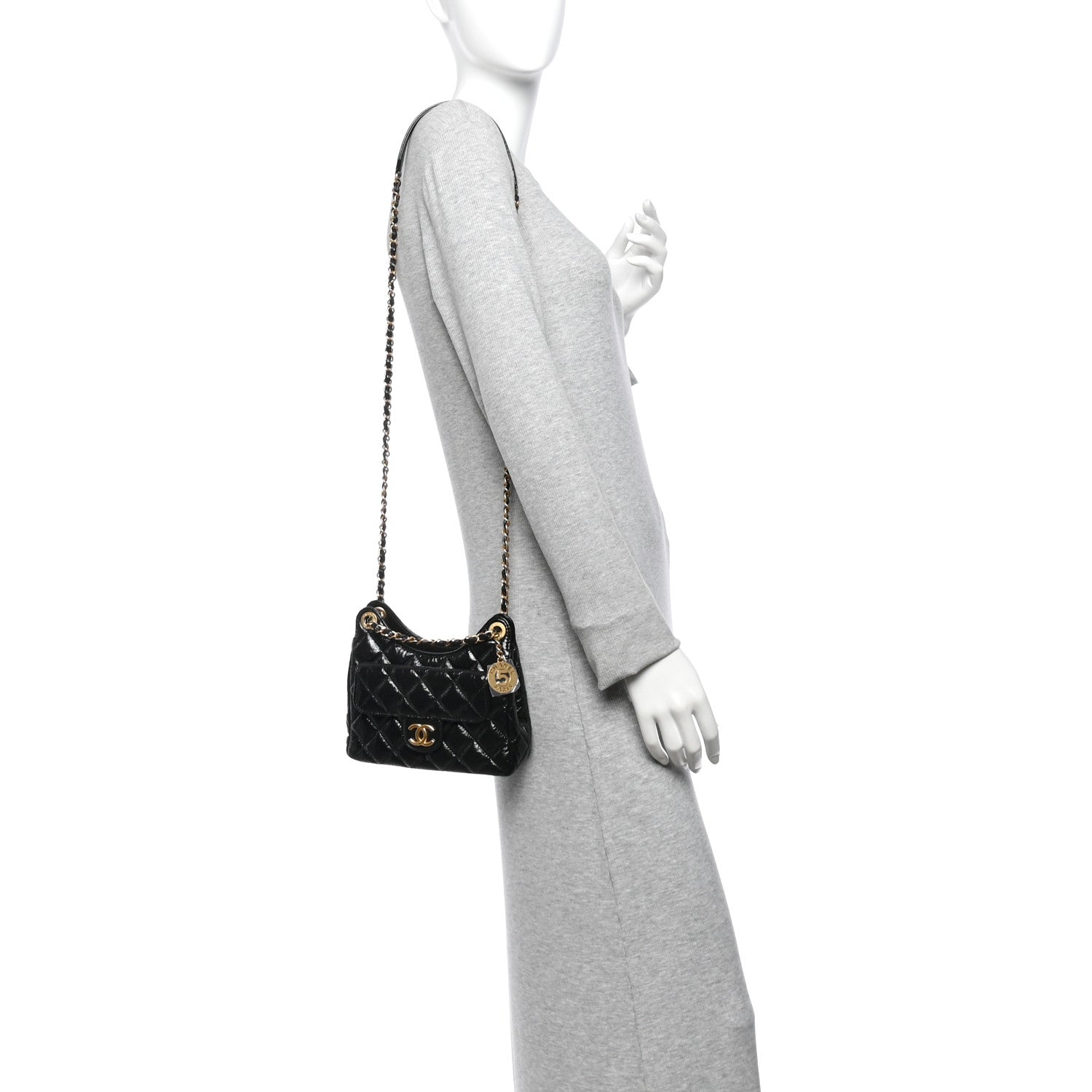 Chanel Shiny Crumpled Calfskin Quilted Small Wavy CC Hobo Black 2 of 10
