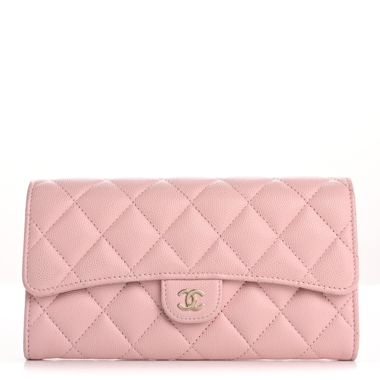Caviar Quilted Large Gusset Flap Wallet Light Pink