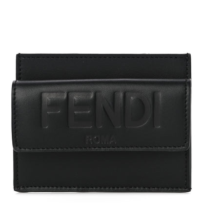 Fendi Vitello King Tamponato Logo Embossed Fold Over Card Holder Wallet Black 1 of 11