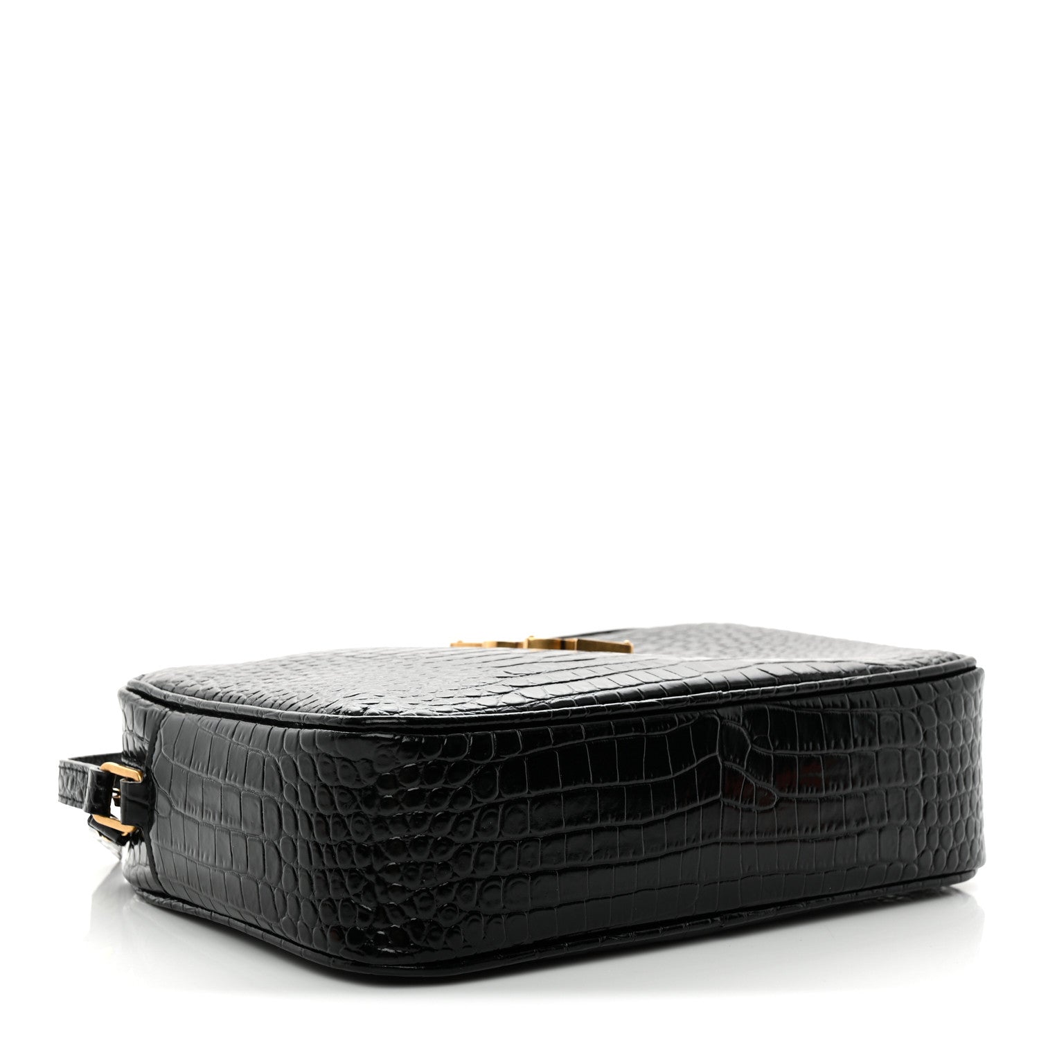 Saint Laurent Patent Calfskin Crocodile Embossed Monogram Lou Camera Bag Black 4 of 11