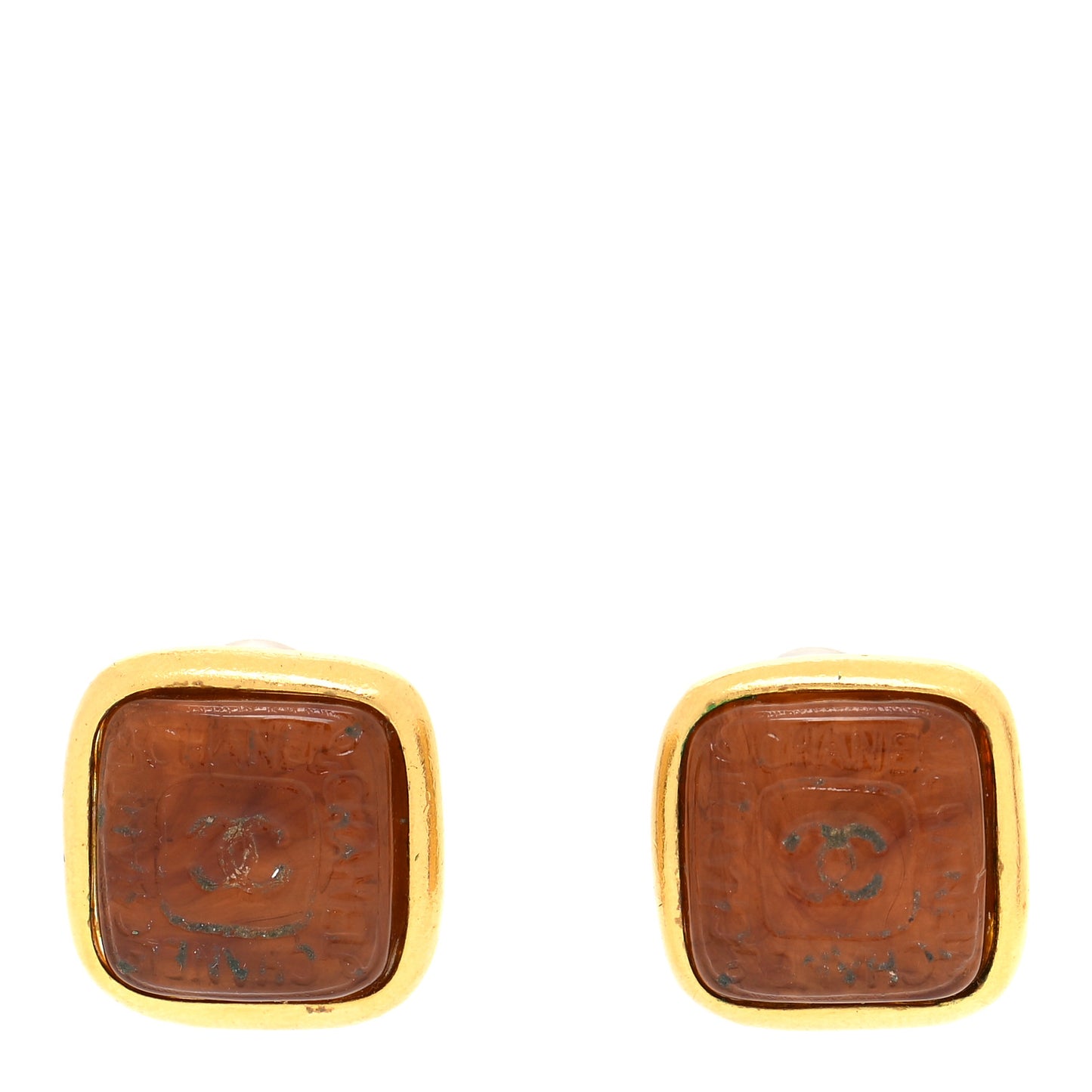 Metal Resin CC Square Clip On Earrings