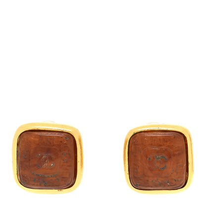 Chanel Metal Resin CC Square Clip On Earrings 1 of 7