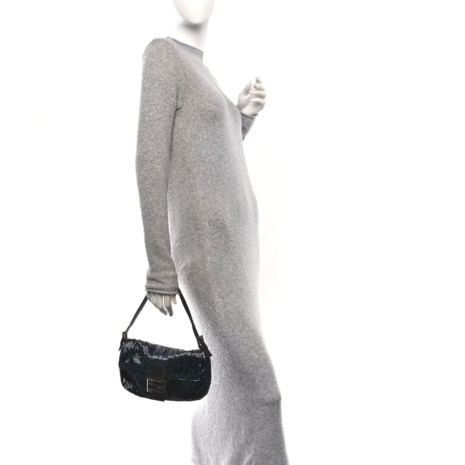 Fendi Satin Beaded Baguette Blue Brown 2 of 11
