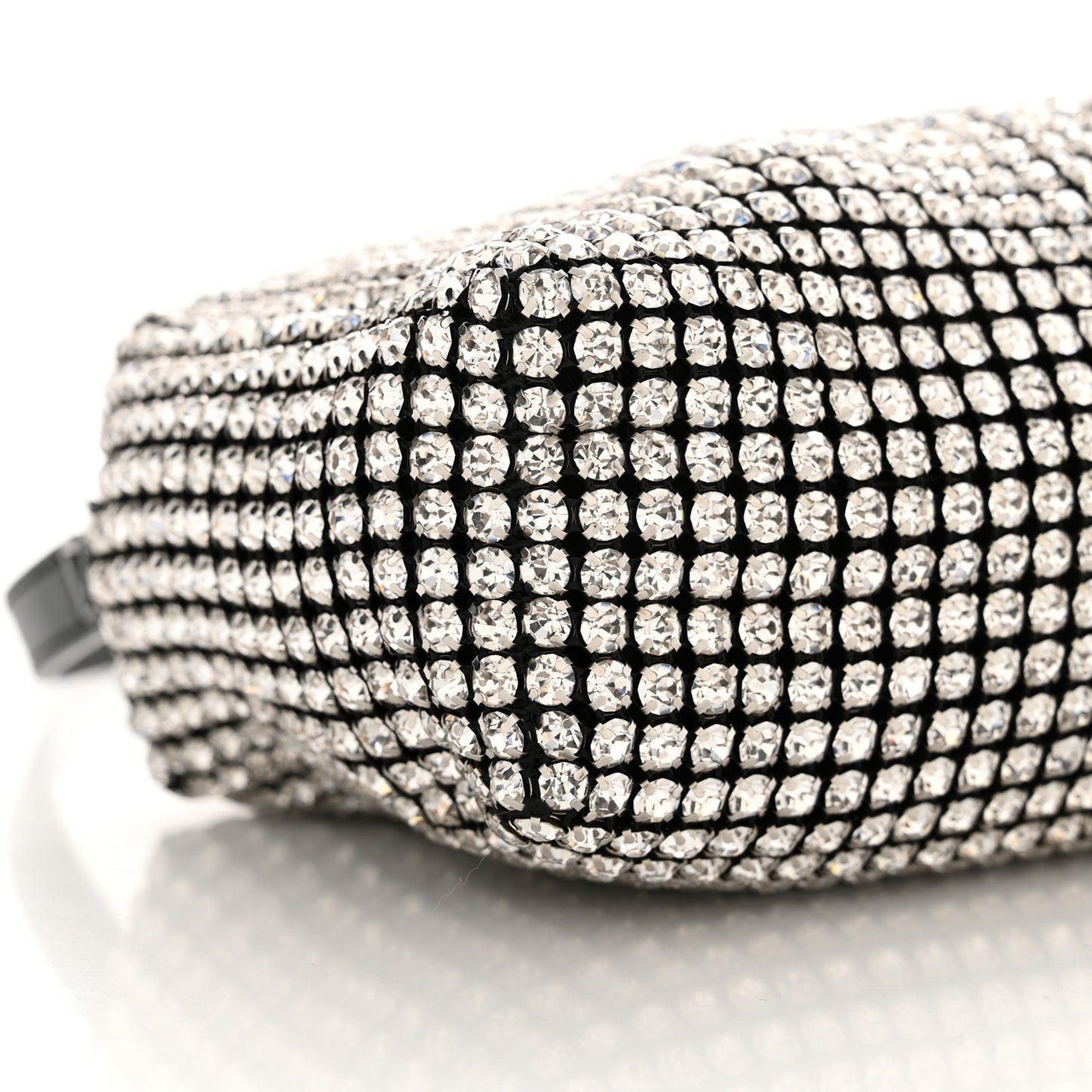Mesh Crystal Rhinestone Mini Heiress Pouch Black Silver