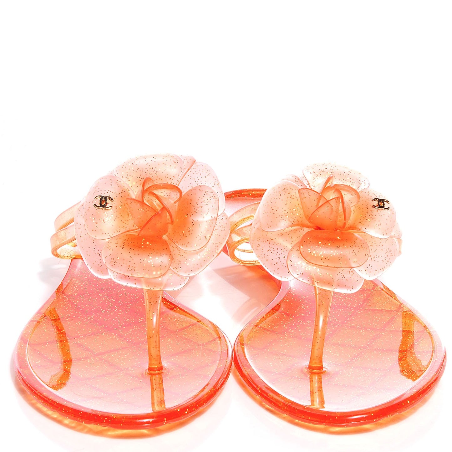 Jelly Camellia Glitter Thong Sandals 39 Orange