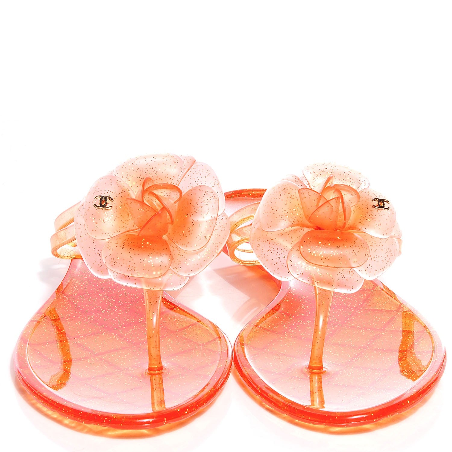 Chanel Jelly Camellia Glitter Thong Sandals 39 Orange 2 of 8