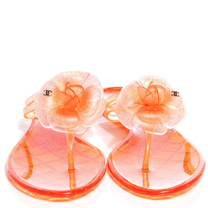 Chanel Jelly Camellia Glitter Thong Sandals 39 Orange 2 of 8