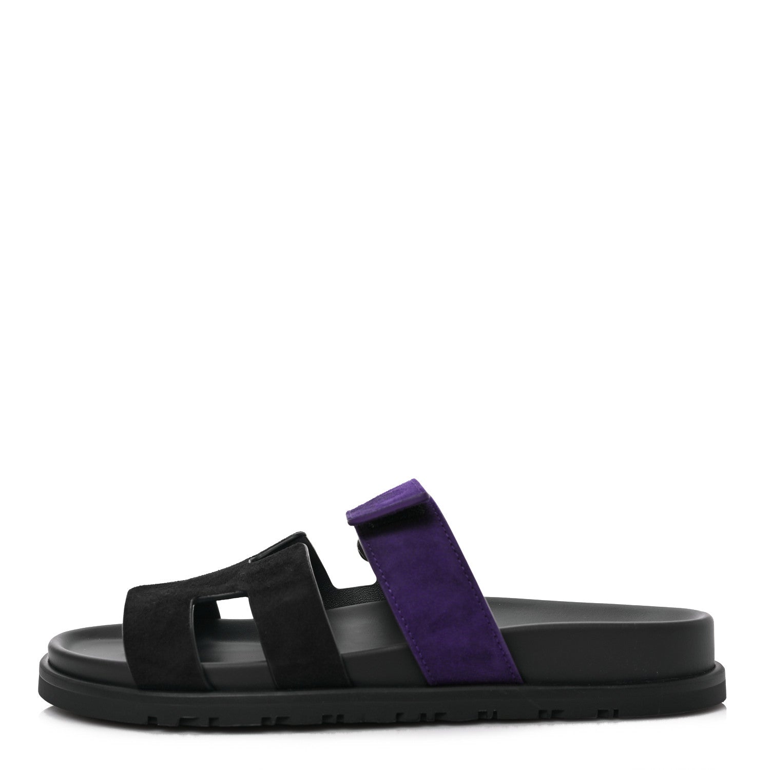Hermes Suede Goatskin Womens Chypre Sandals 37.5 Marine Violet Majorette 1 of 7