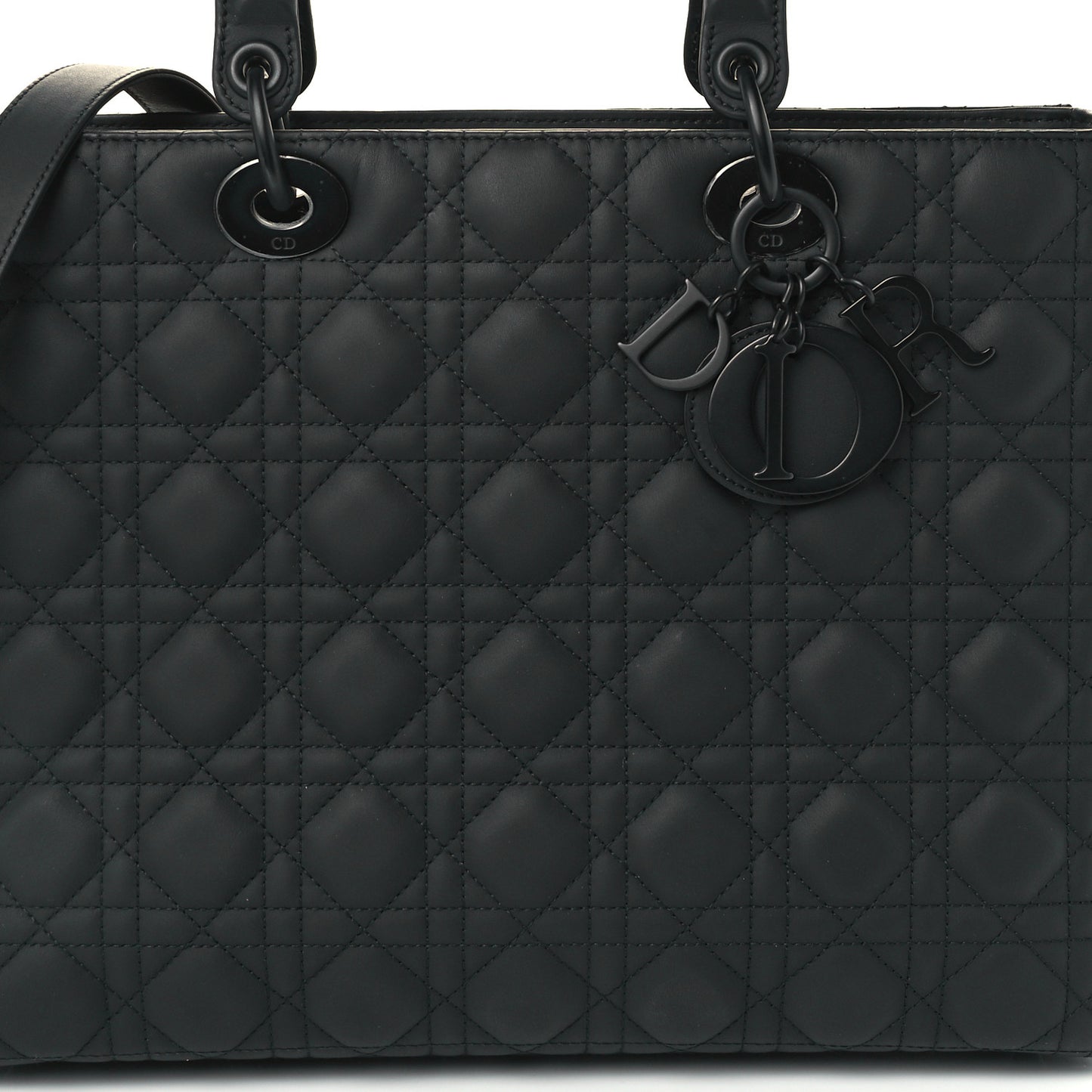 Ultra Matte Calfskin Cannage Large Lady Dior Black