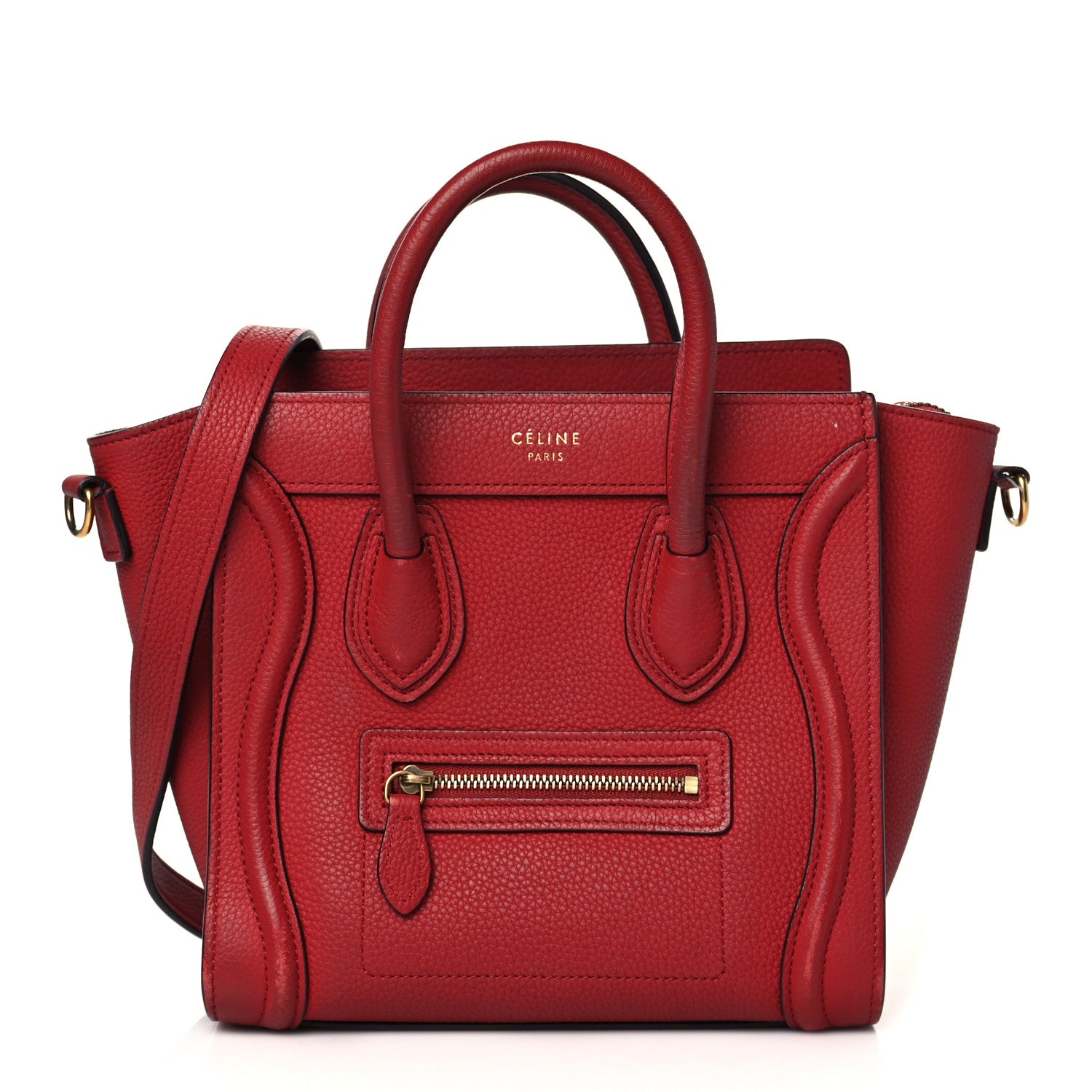 Celine Drummed Calfskin Nano Luggage Red 1 of 14