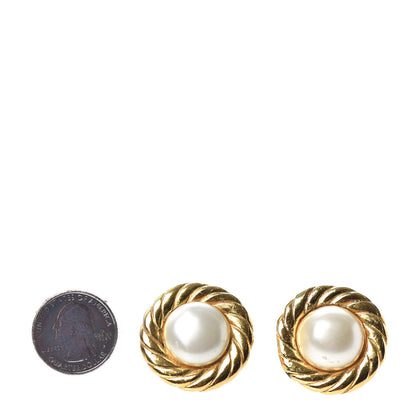 Chanel Pearl Clip On Earrings Gold 2 of 4