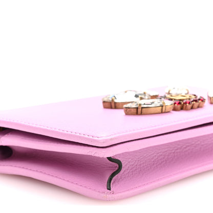 Gucci Calfskin Marquise Crystals Mini GG Chain Wallet Malva 9 of 11