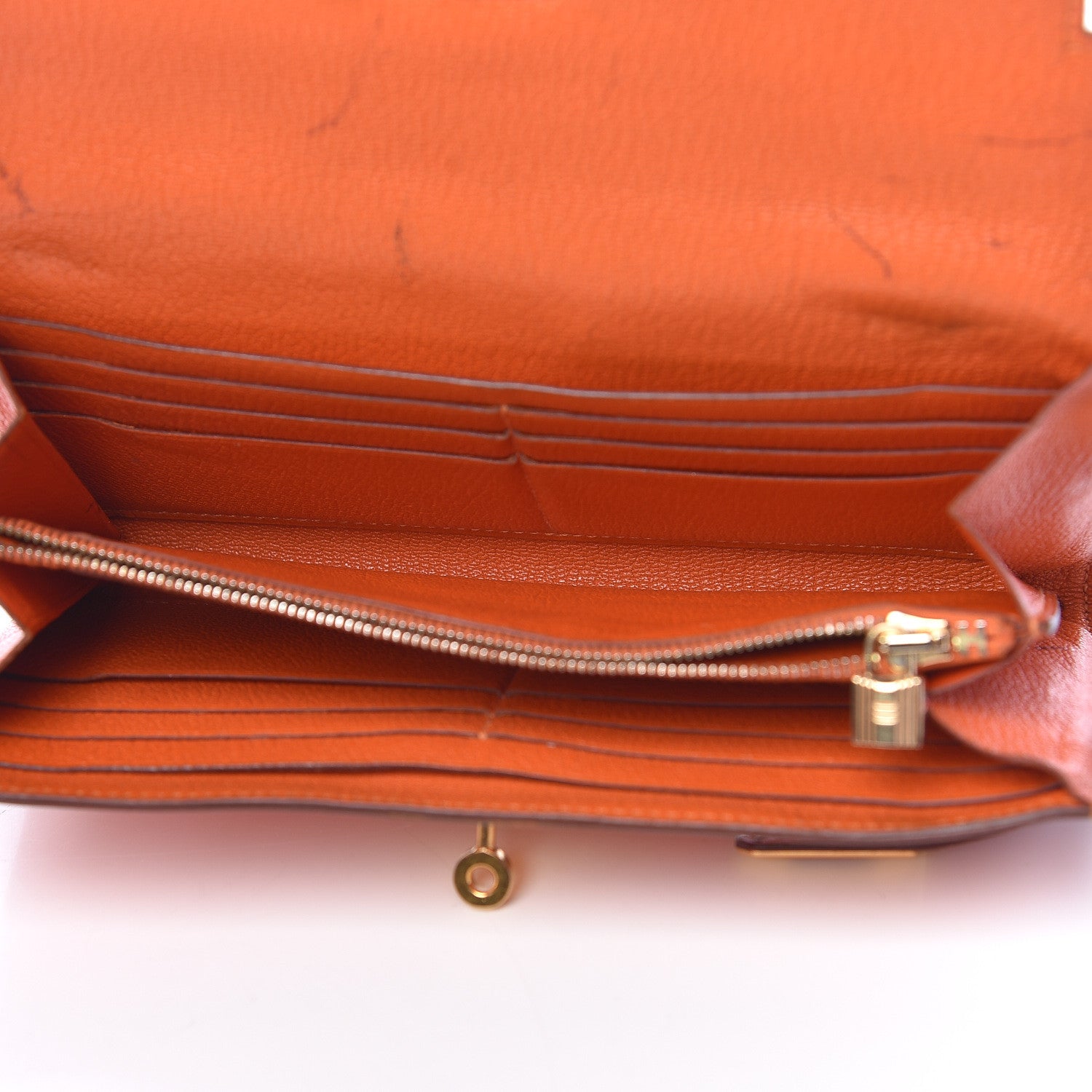 Hermes Chevre Mysore Kelly Longue Wallet Orange 5 of 22