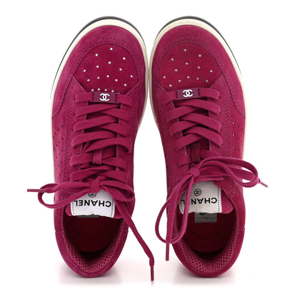 Chanel Suede Calfskin Logo Sneakers 37 Dark Pink 2 of 10