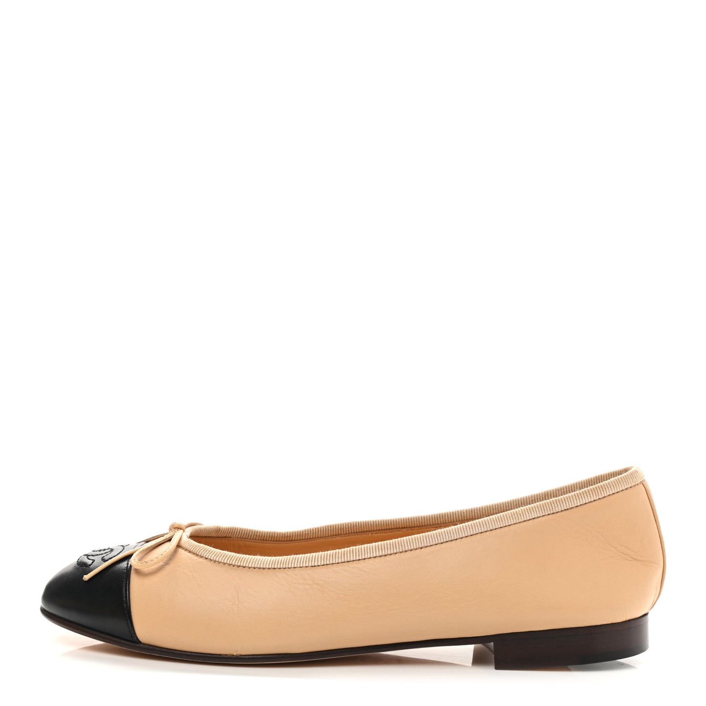 Lambskin Cap Toe CC Ballerina Flats 38 Beige Black
