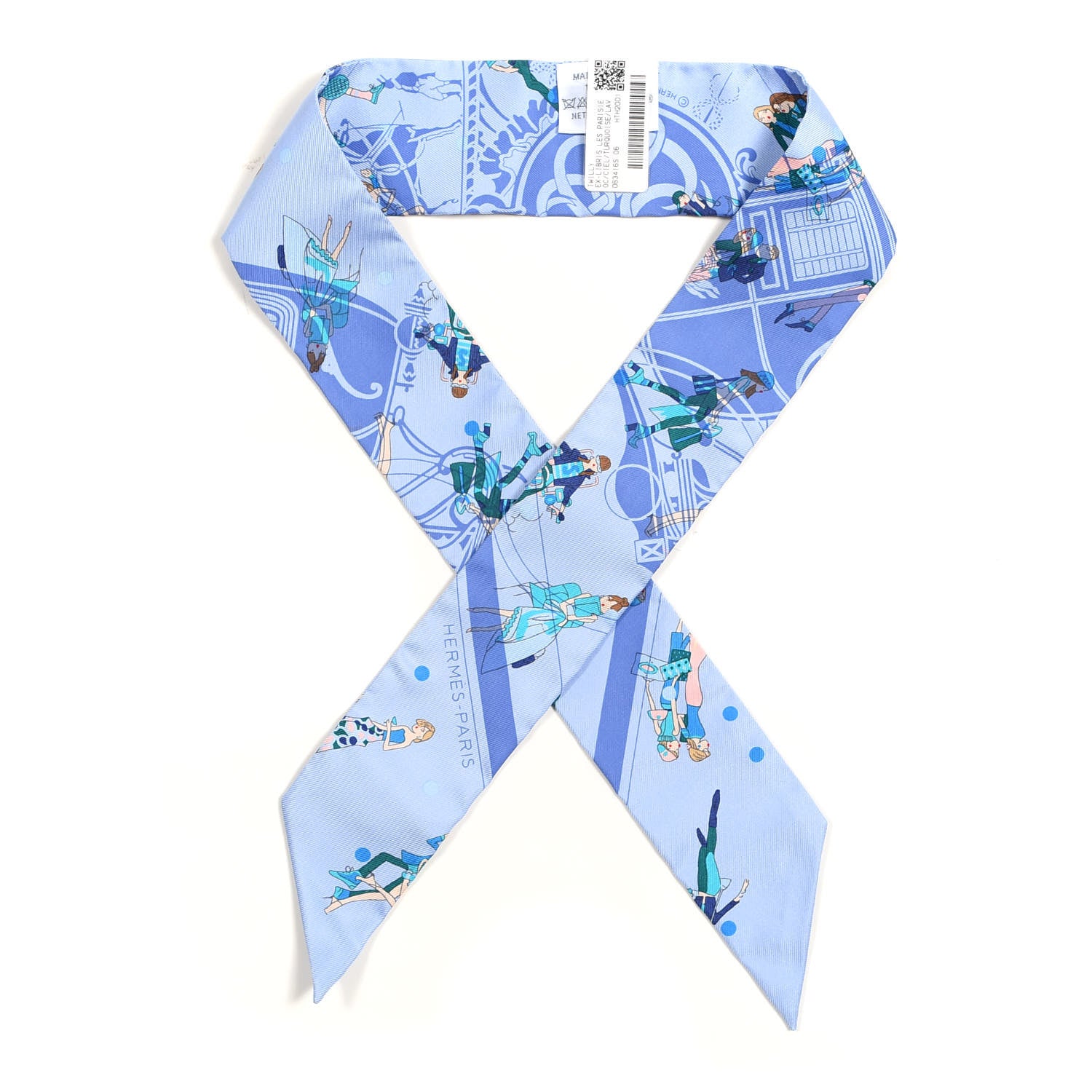 Hermes Silk Ex-Libris Les Parisiennes Twilly Ciel Turquoise Lavender 1 of 4