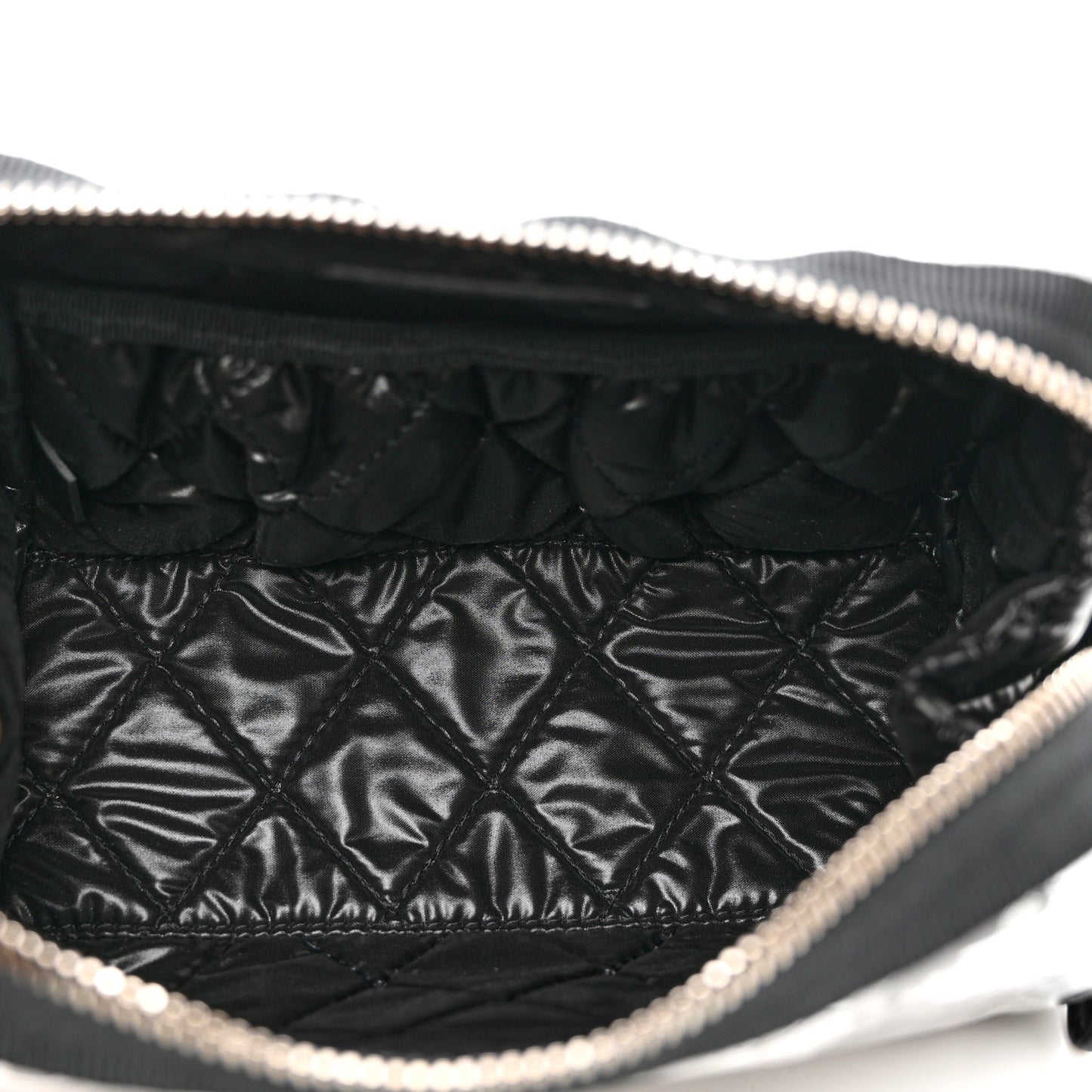 Coated Canvas Lambskin Camellia Cosmetic Pouch Black White