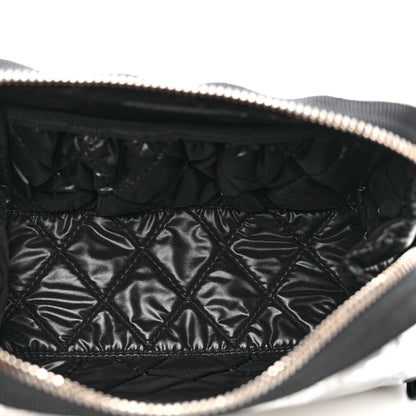 Chanel Coated Canvas Lambskin Camellia Cosmetic Pouch Black White 6 of 9