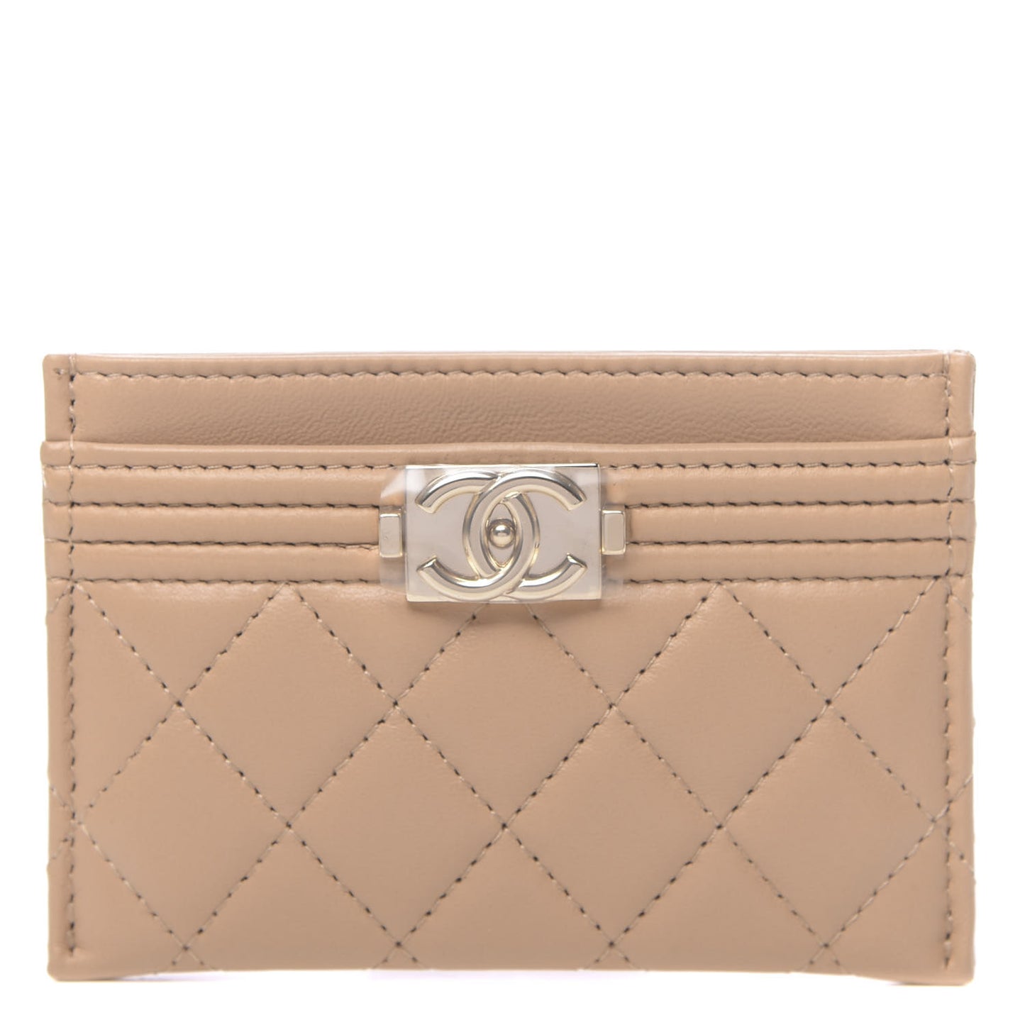 Lambskin Quilted Boy Card Holder Beige