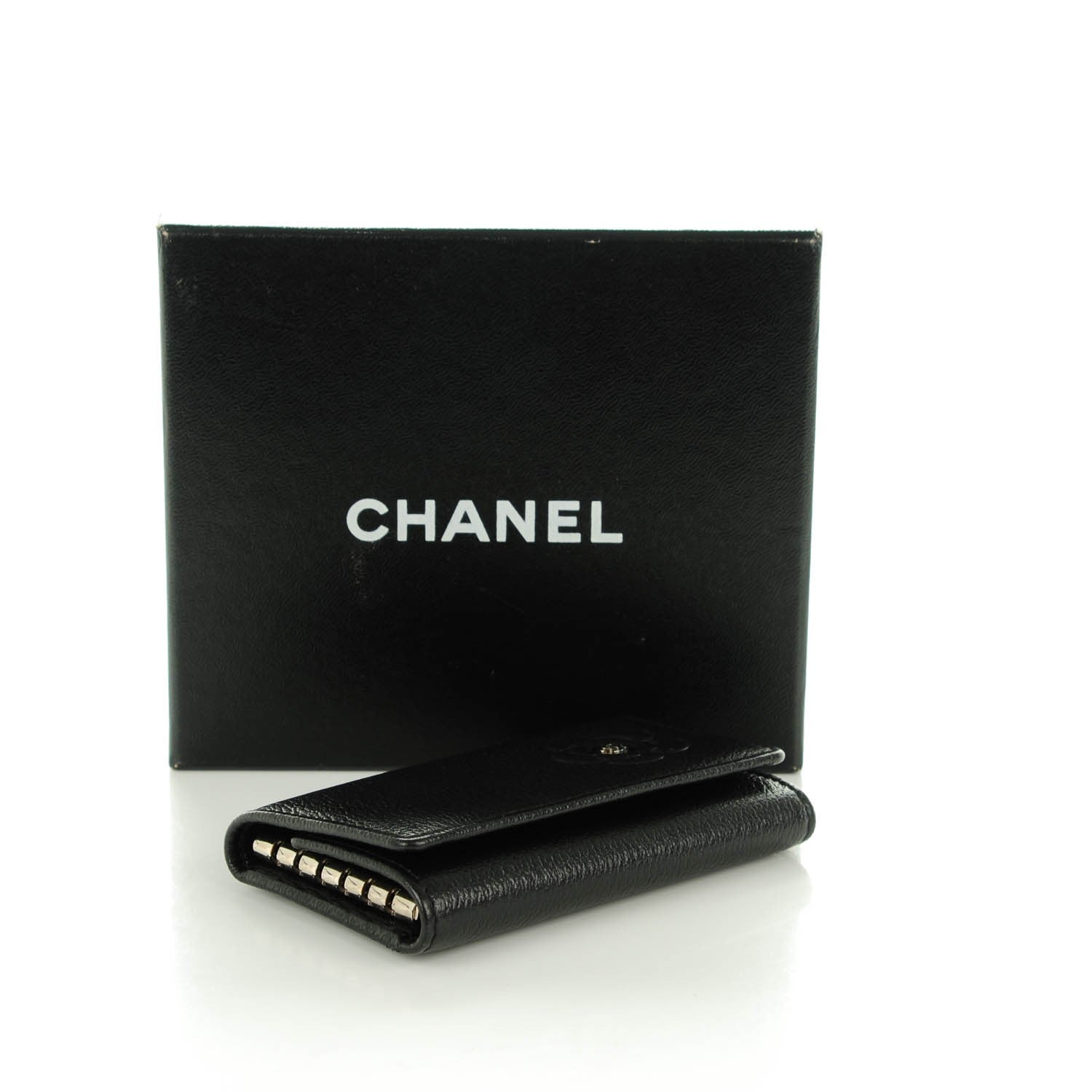 Chanel Goatskin Camellia Embossed 6 Key Holder Black 4 of 8