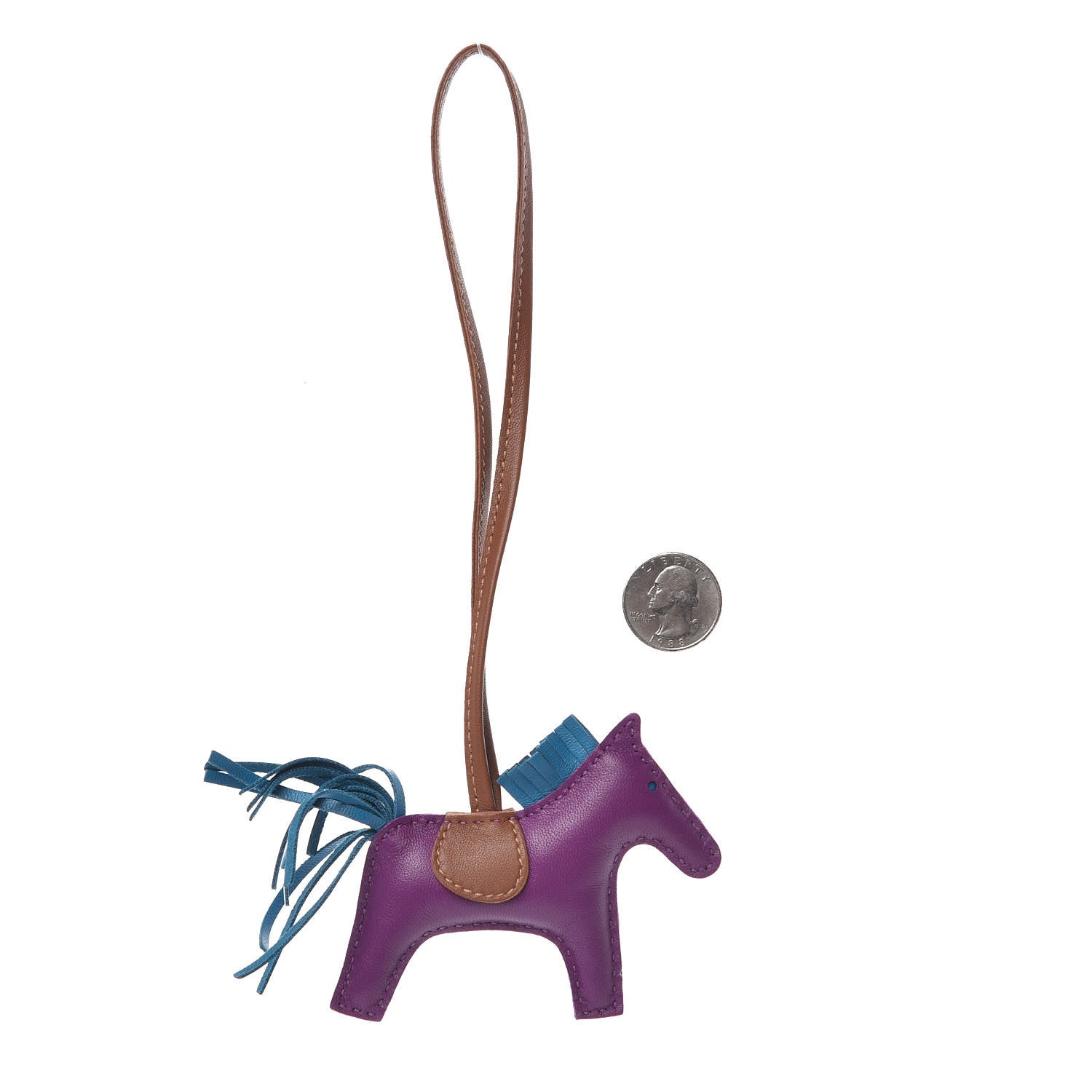 Hermes Milo Lambskin Grigri Rodeo Horse Bag Charm PM Anemone Bleu Izmir Fauve 2 of 4