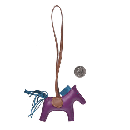 Hermes Milo Lambskin Grigri Rodeo Horse Bag Charm PM Anemone Bleu Izmir Fauve 2 of 4