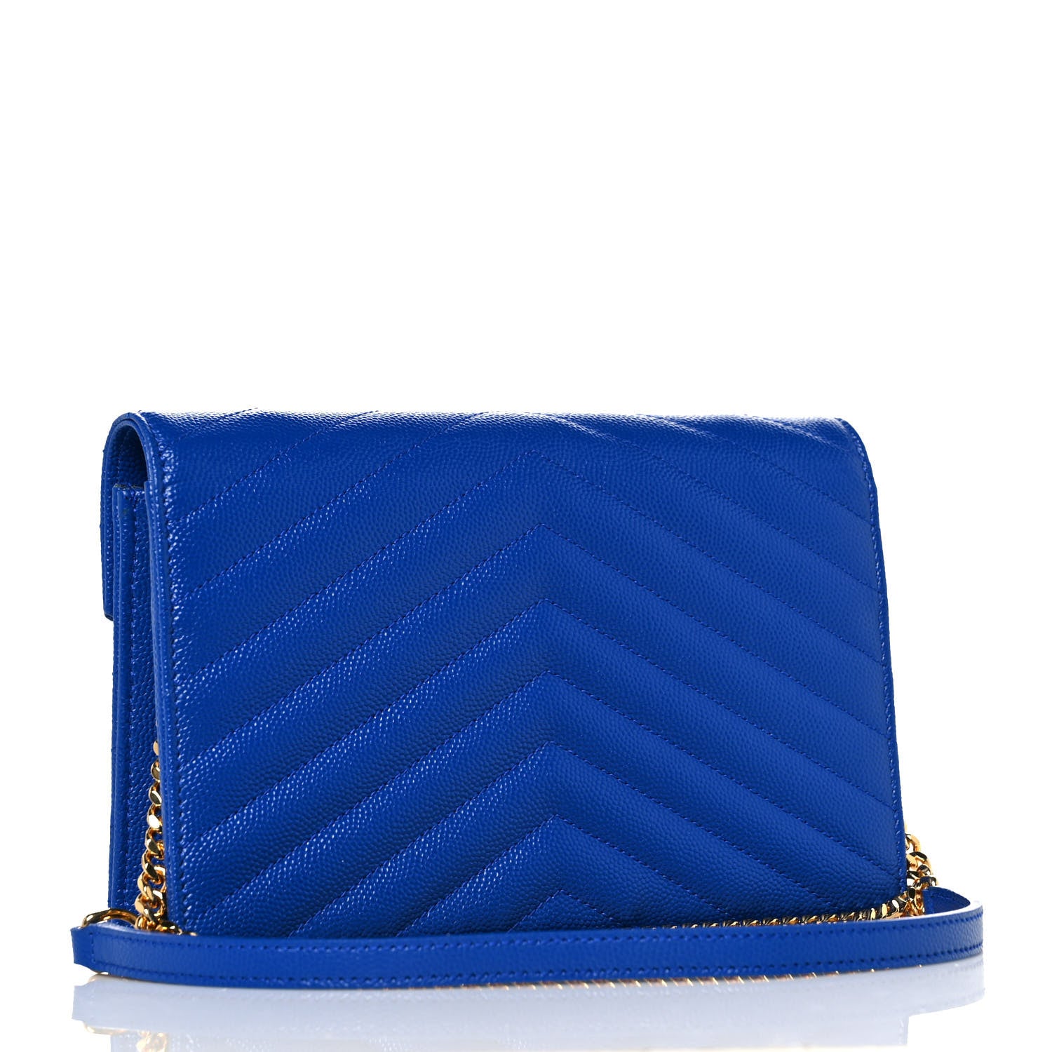 Saint Laurent Grain De Poudre Matelasse Chevron Monogram Envelope Chain Wallet Blue Majorelle 2 of 8