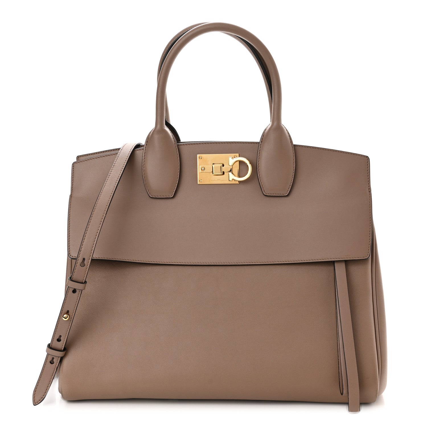 Salvatore Ferragamo Calfskin Large Studio Bag Mud 1 of 9