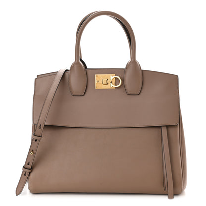Salvatore Ferragamo Calfskin Large Studio Bag Mud 1 of 9
