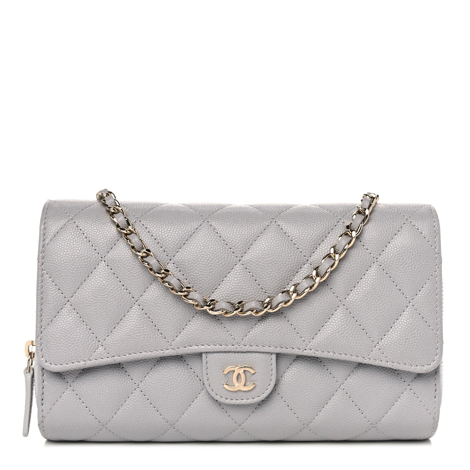 Chanel Caviar Quilted Phone Holder Wallet on Removable Chain Grey 1 of 10