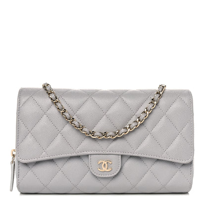 Chanel Caviar Quilted Phone Holder Wallet on Removable Chain Grey 1 of 10
