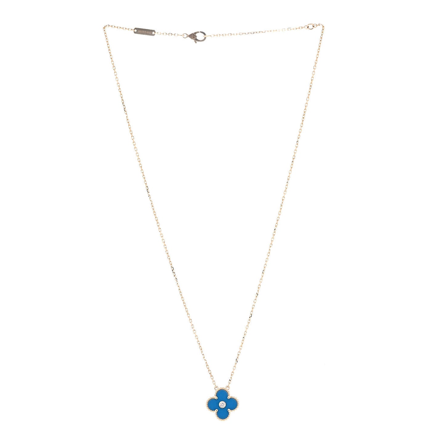 18K Yellow Gold Diamond Celestial Blue Sevres Porcelain Vintage Alhambra Pendant Necklace