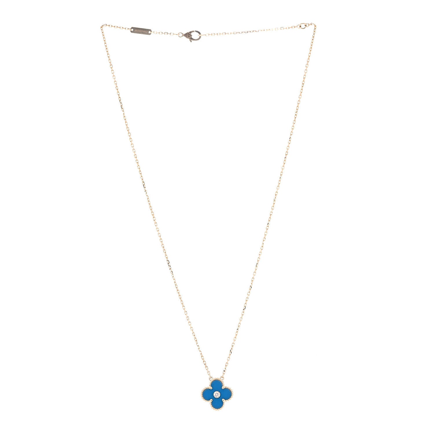 Van Cleef & Arpels 18K Yellow Gold Diamond Celestial Blue Sevres Porcelain Vintage Alhambra Pendant Necklace 2 of 8