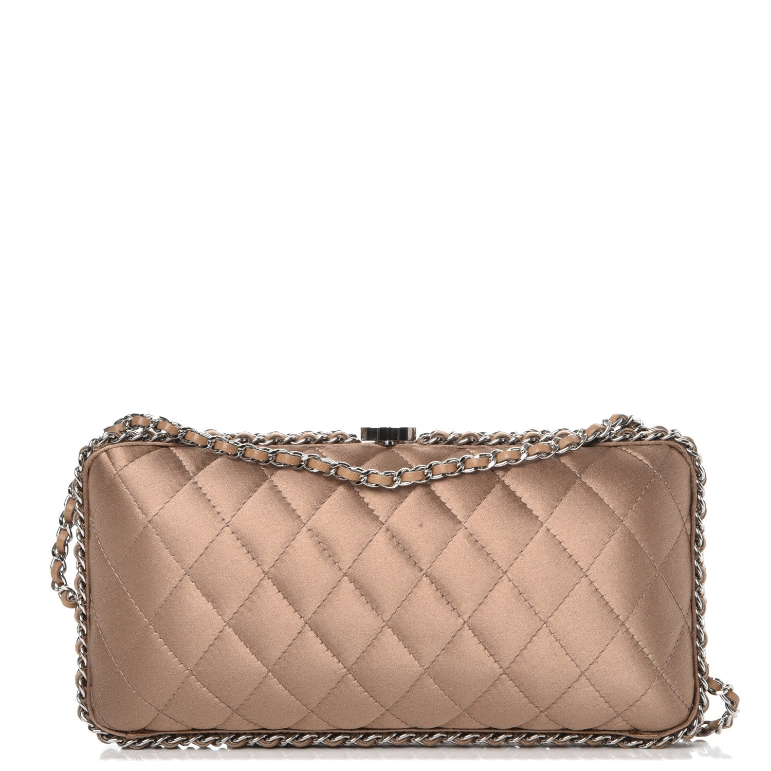Chanel Satin Quilted Chain Around Clutch Beige 1 of 9