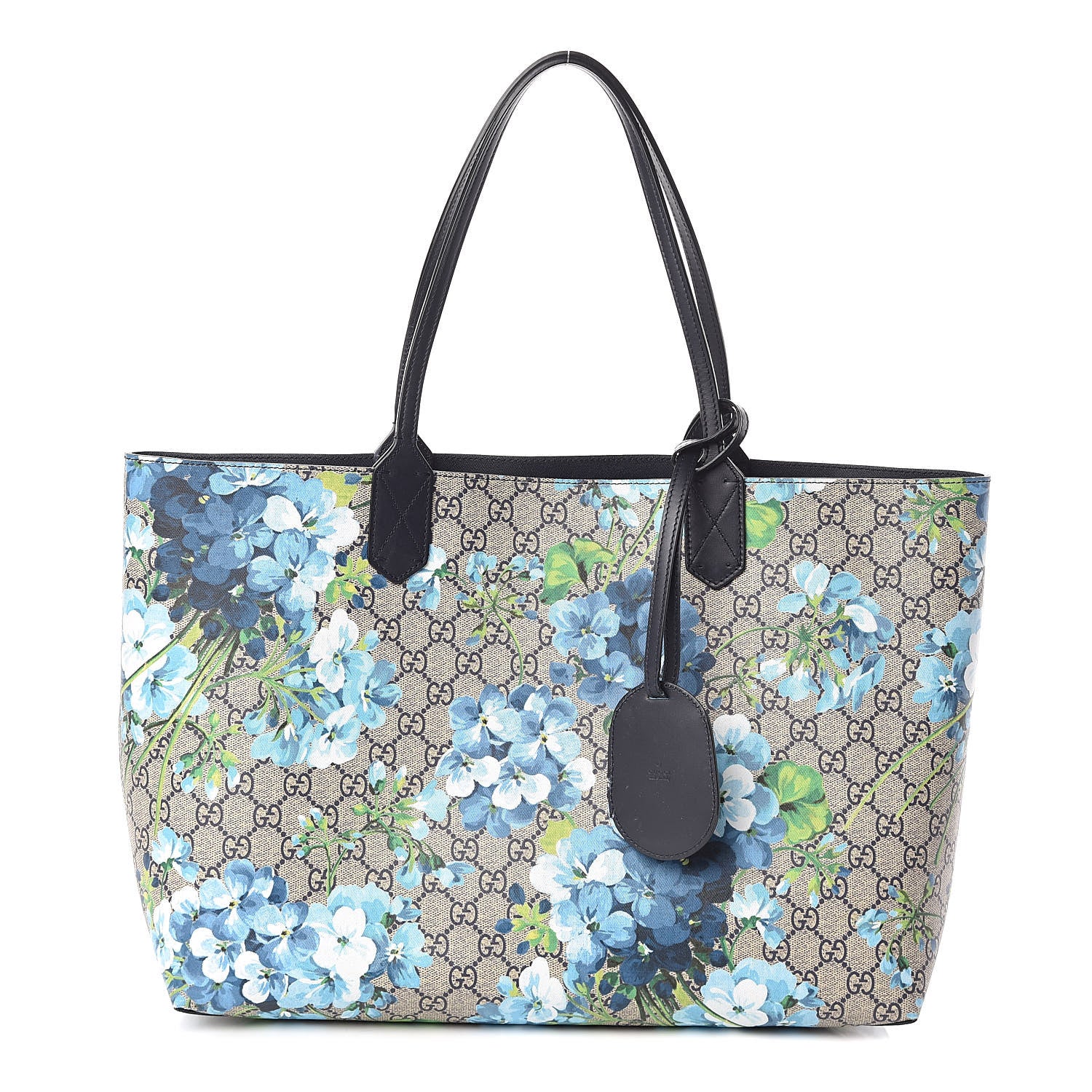 Gucci GG Supreme Monogram Blooms Medium Reversible Tote Beige Blue Navy 1 of 16
