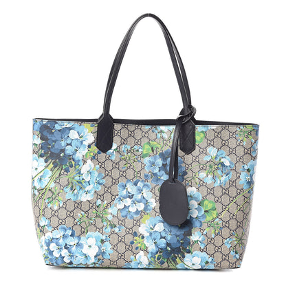 Gucci GG Supreme Monogram Blooms Medium Reversible Tote Beige Blue Navy 1 of 16