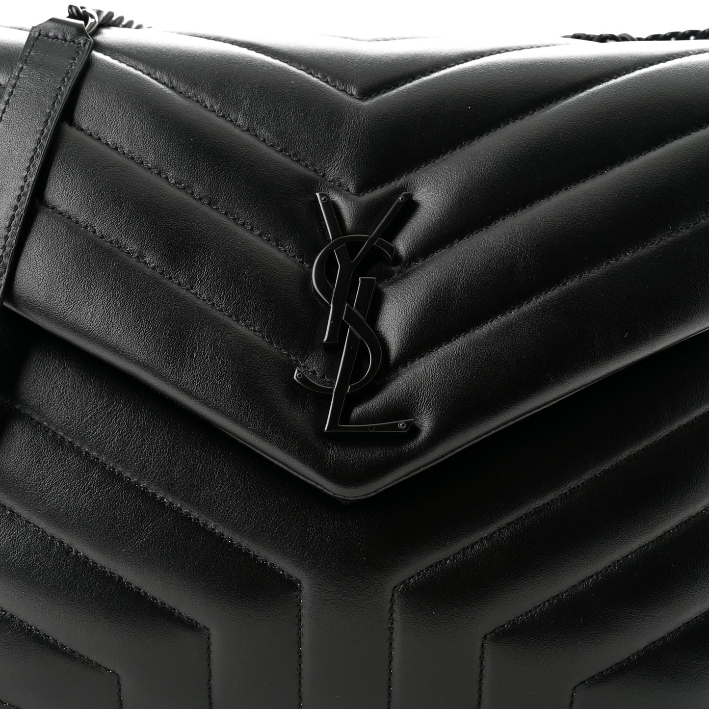 Calfskin Y Quilted Monogram Monochrome Medium Loulou Chain Satchel Black