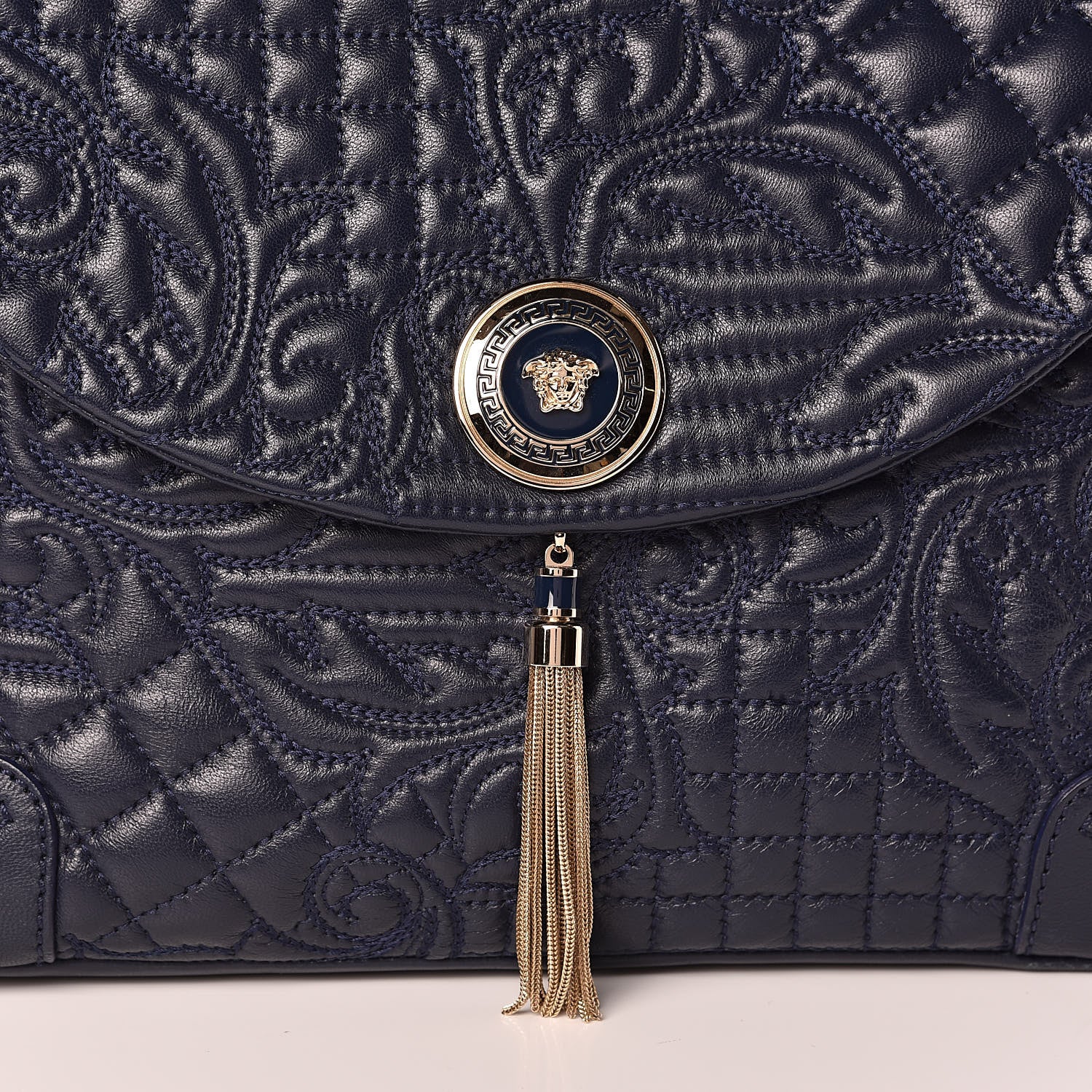 Versace Barocco Quilted Nappa Altea Vanitas Satchel Blue 13 of 13