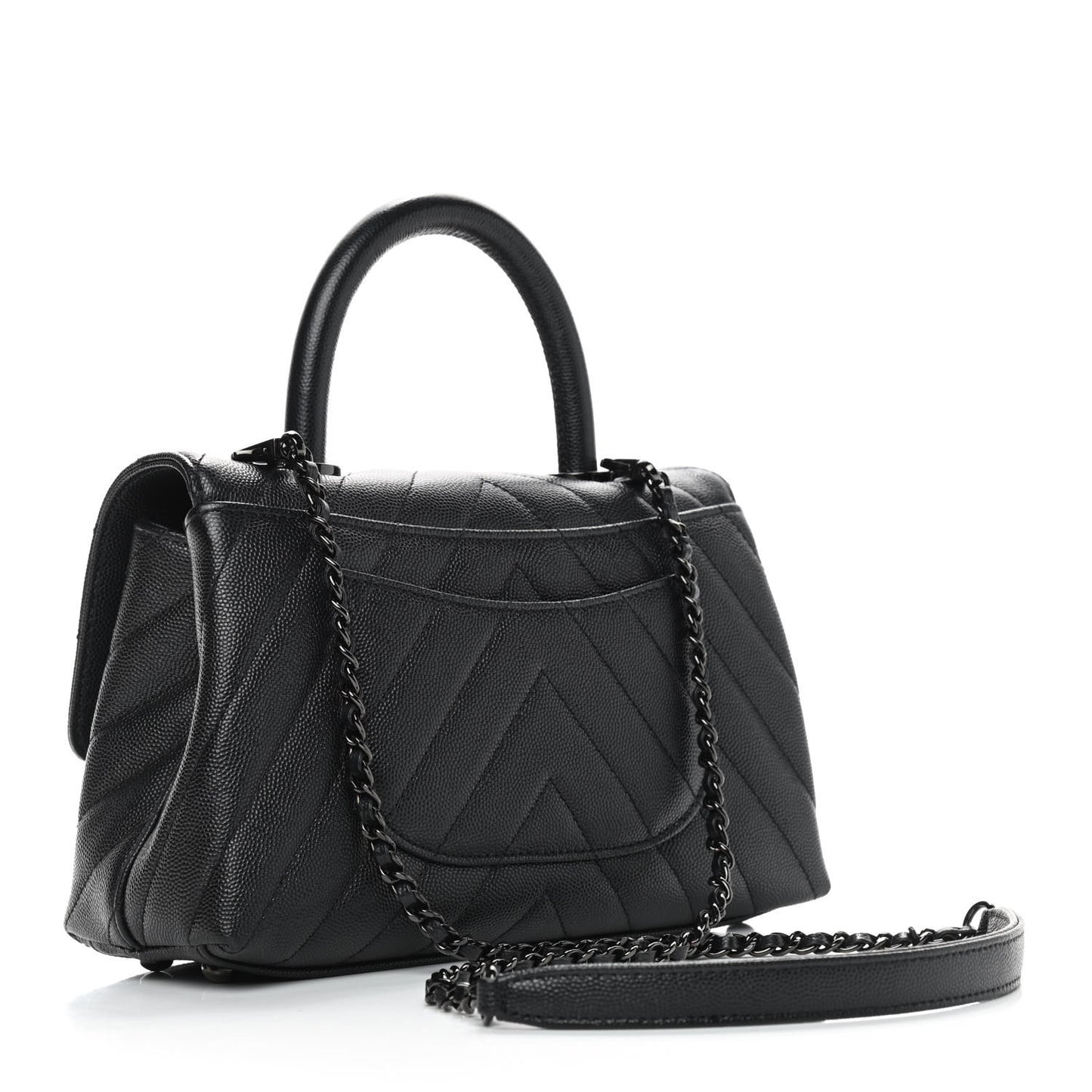Caviar Chevron Quilted Mini Coco Handle Flap So Black