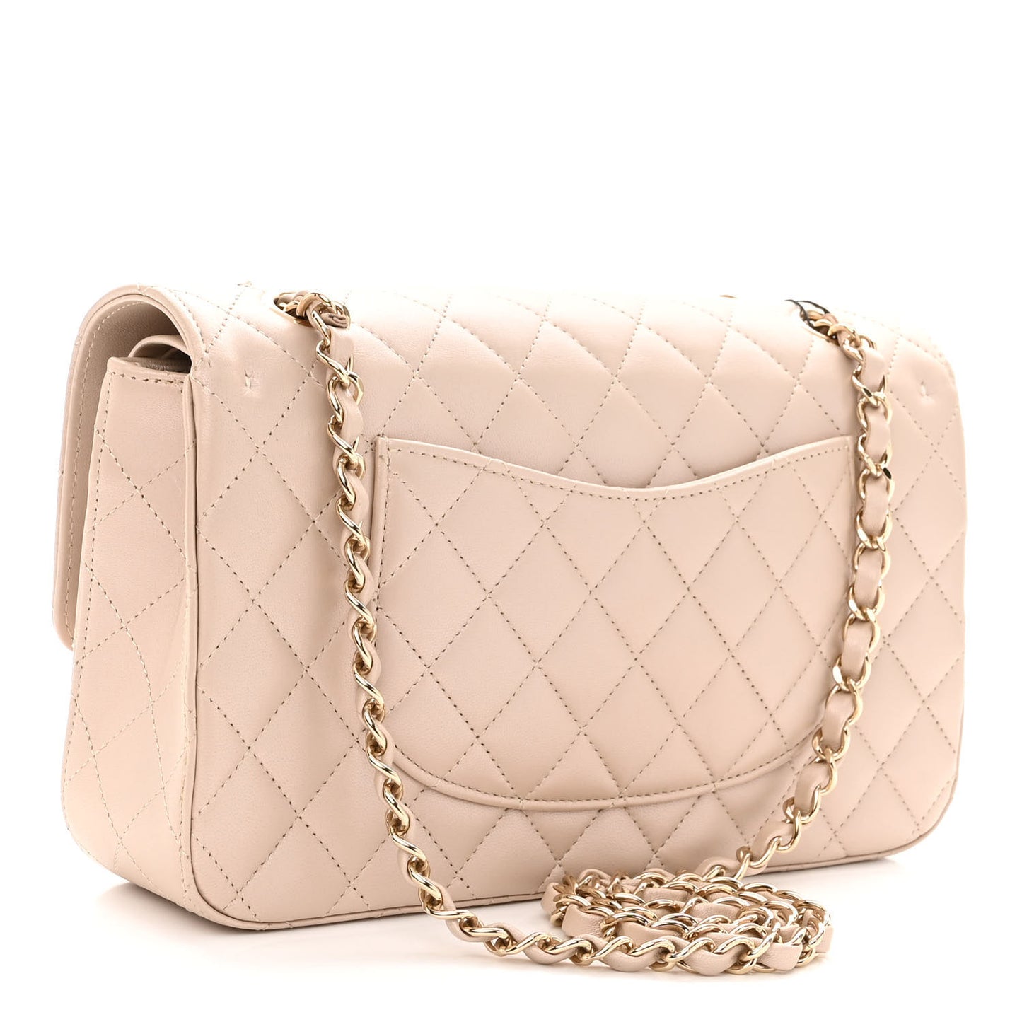 Iridescent Lambskin Quilted Medium Double Flap Light Beige