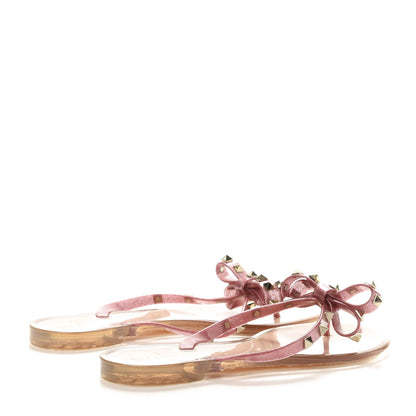 Valentino Garavani PVC Jelly Glitter Rockstud Bow Thong Sandals 40 Pink 4 of 7