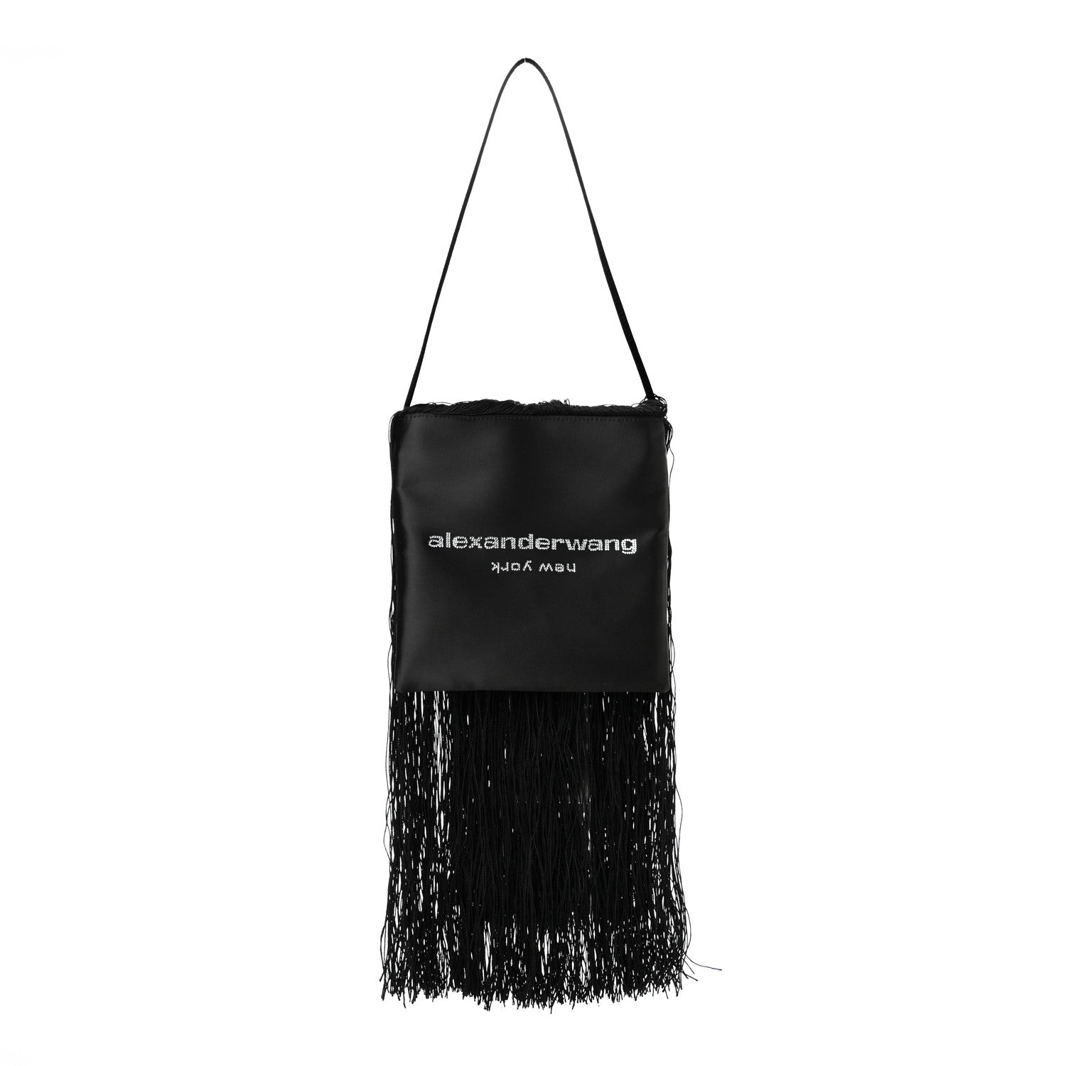 Alexander Wang Satin Crystal Fringe Shoulder Bag Black 3 of 13