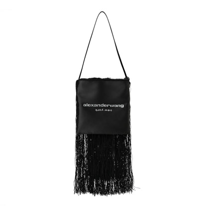 Alexander Wang Satin Crystal Fringe Shoulder Bag Black 3 of 13