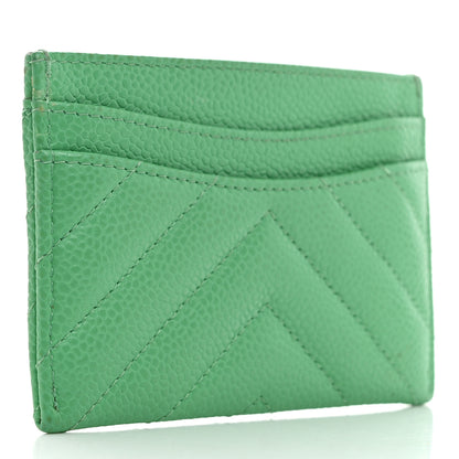 Chanel Caviar Chevron Quilted Card Holder Light Green 3 of 9