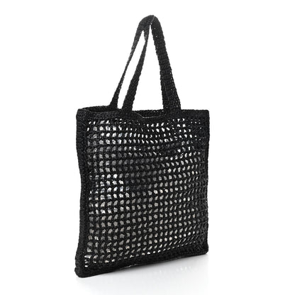 Prada Yarn Raffia Effect Crochet Logo Embroidered Tote Bag Black 3 of 10