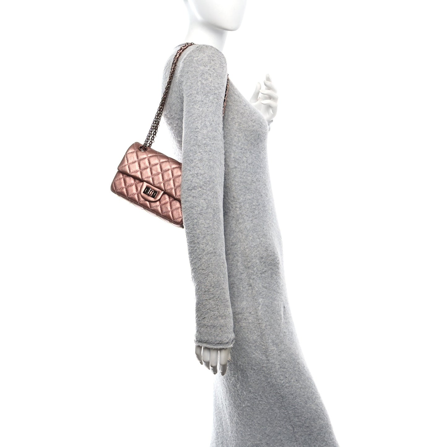 Metallic Grained Calfskin Quilted 2.55 Reissue Mini Flap Copper Pink