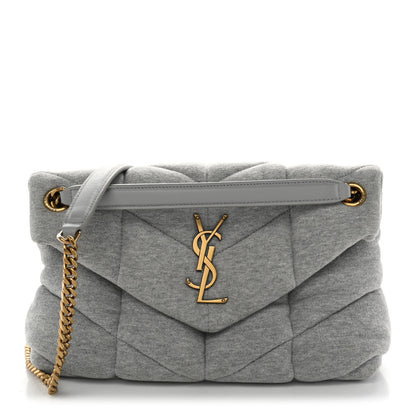 Saint Laurent Jersey Quilted Small Loulou Puffer Monogram Chain Satchel Grey Cloud 1 of 10