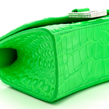 Balenciaga Shiny Calfskin Strass Crocodile Embossed Hourglass Top Handle Bag XS Fluo Green 9 of 13