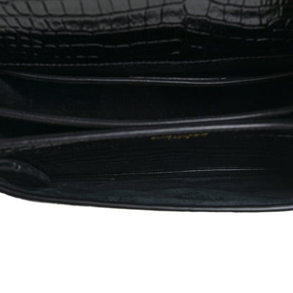 Saint Laurent Calfskin Crocodile Embossed Medium Monogram Sunset Black 7 of 14