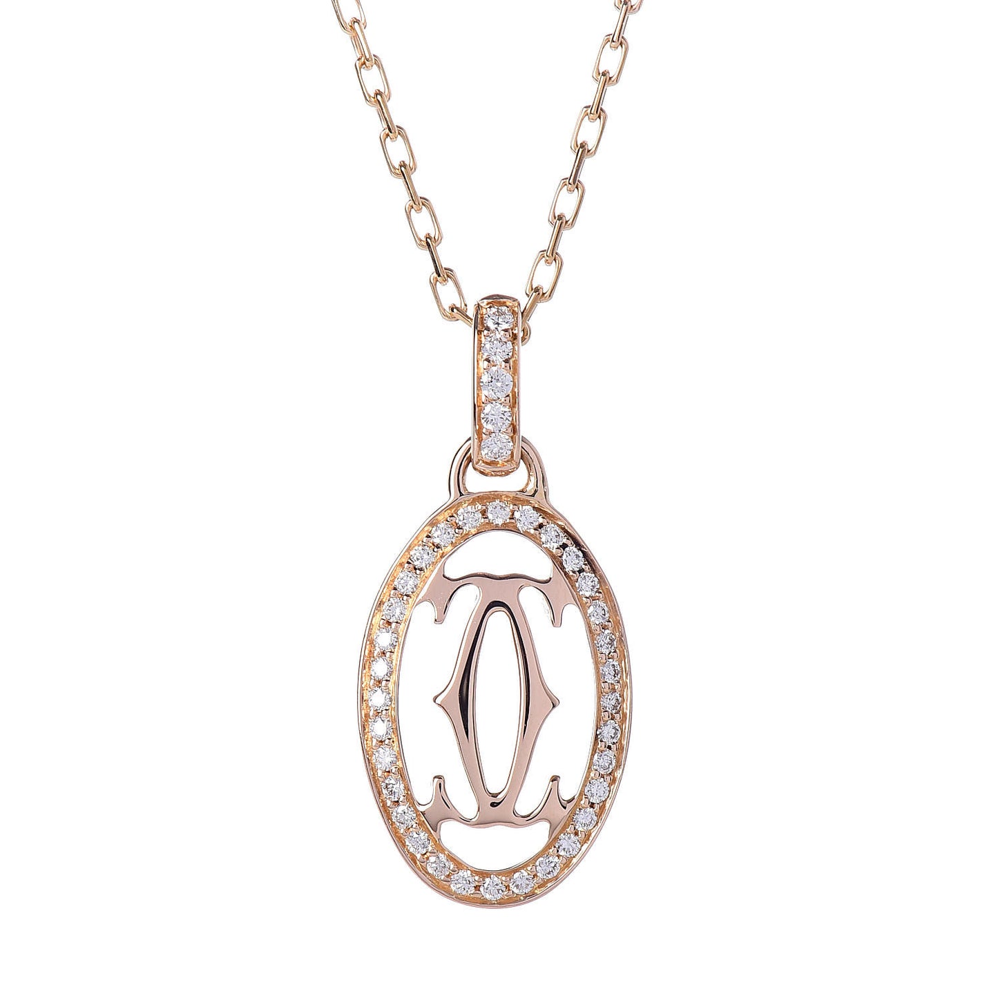 18K Pink Gold Diamond Logo Paved Pendant Necklace